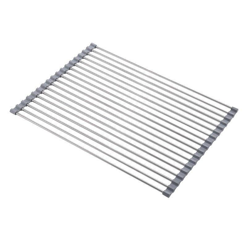 Stainless Steel Silicone Folding Drain Rack Sink Drain Rack Dishes Fruit And Vegetable Roller Blind Drain Rack Kitchen Supplies