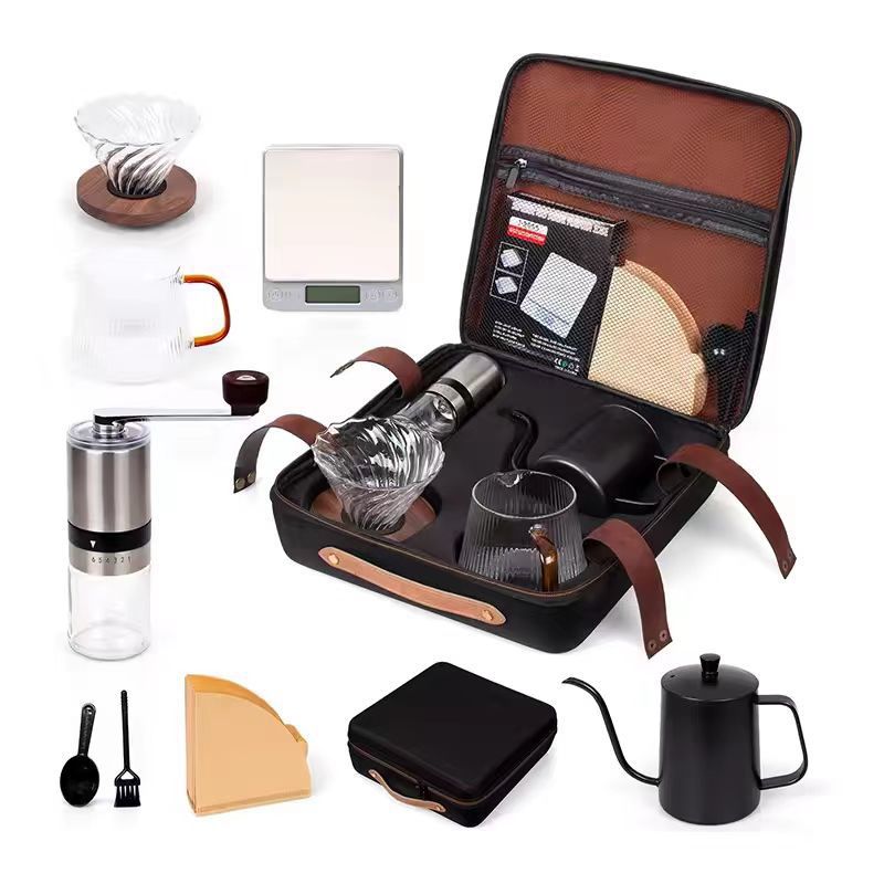Hand Brew Coffee Gift Set – 4PCS & 8PCS Premium Pour-Over Coffee Suit with Grinder, Dripper, Kettle & Accessories | Portable Barista Kit