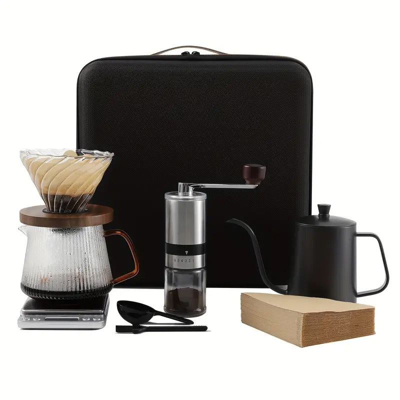 Hand Brew Coffee Gift Set – 4PCS & 8PCS Premium Pour-Over Coffee Suit with Grinder, Dripper, Kettle & Accessories | Portable Barista Kit