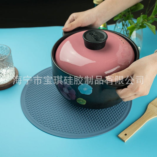 30CM Large Silicone Honeycomb Heat - Resistant Placemat – Non - Slip Kitchen Table Mat, Draining Pad & Pot Holder - WASENAT